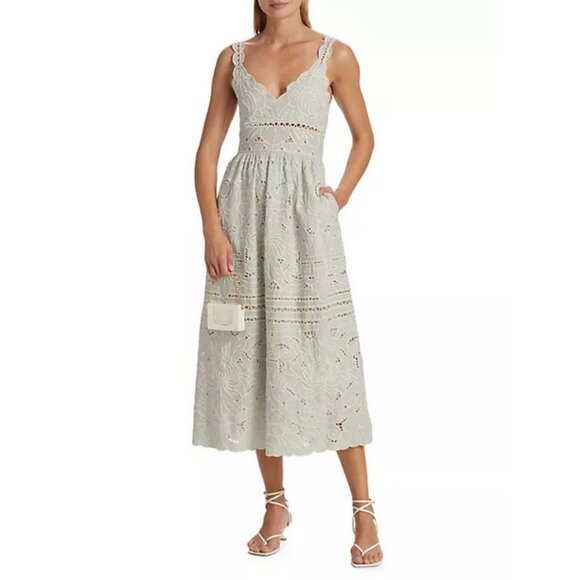 💕SEA NEW YORK💕 Blaire Eyelet Sleeveless Midi Dress ~ Blue 12 NWT - Picture 2 of 16